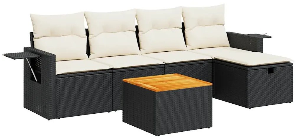 3325808 vidaXL Set mobilier de grădină cu perne, 6 piese, negru, poliratan