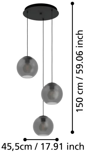 Lustră pe cablu Eglo 390213 ARANGONA 3xE27/40W/230V gri