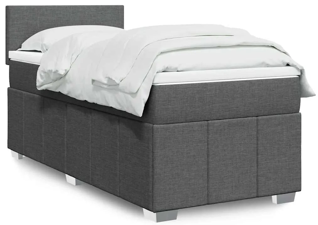 vidaXL Pat box spring cu saltea, gri închis, 80x200 cm, textil
