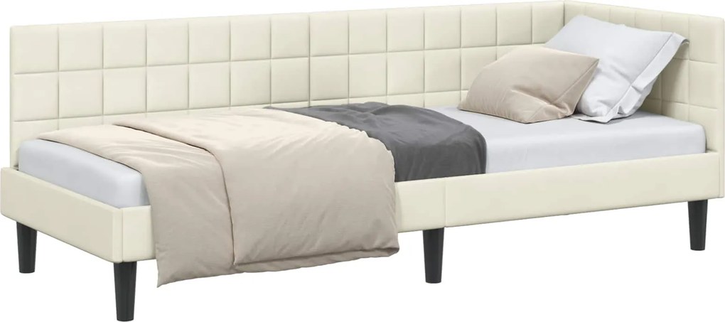 vidaXL Cadru de pat colțar cu headboard Crem 80 cm x 200 cm Catifea