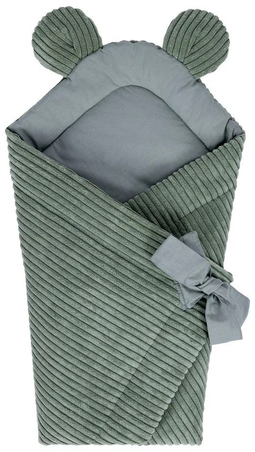 Păturică de înfășat verde din catifea reiată 35x65 cm – Meowbaby