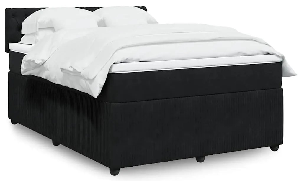 vidaXL Pat box spring cu saltea, negru, 160x200 cm, catifea