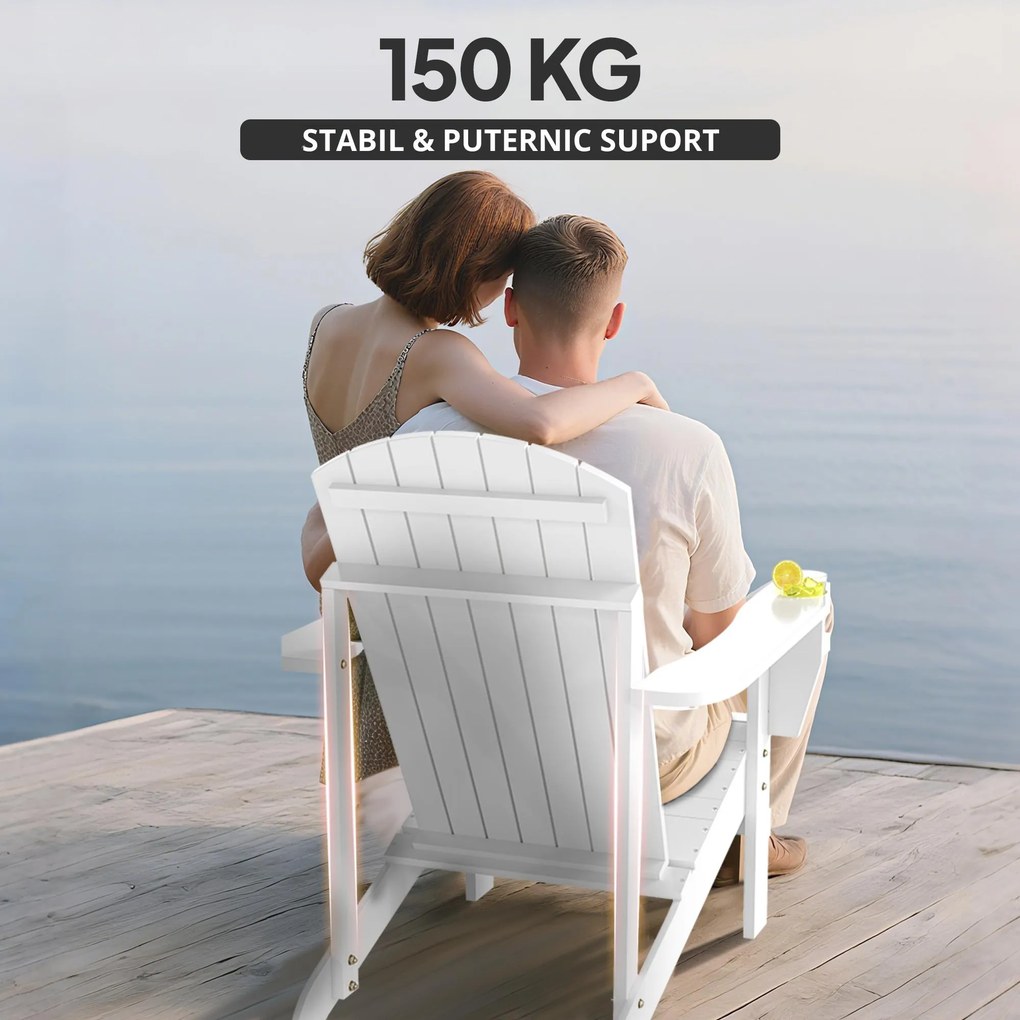Outsunny Scaun de Gradina Adirondack din Lemn Alb 97x72.5x93cm