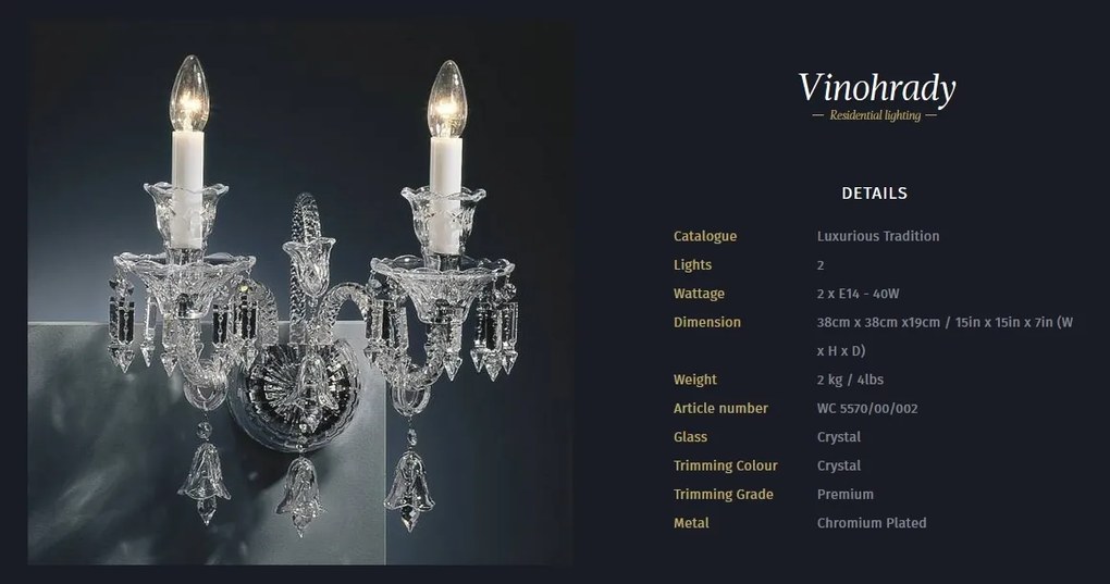 Aplica de perete LUX cristal Bohemia WC 5570/00/002 preciosa
