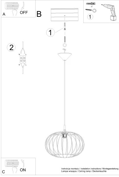Lustră pe cablu Sollux SL.1185 TSUNO 1xE27/15W/230V negru