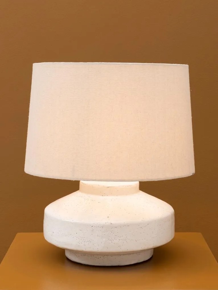 Lampă de masă din bumbac natur cu structură din ceramică albă, finisaj mat, 46×40 cm, „Gabaldia"