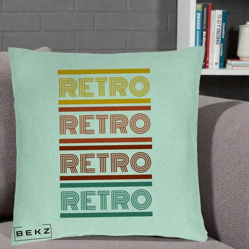 Perna decorativa RETRO Text Multicolor, 40x40 cm cu Umplutura, Verde Menta, BEKZ
