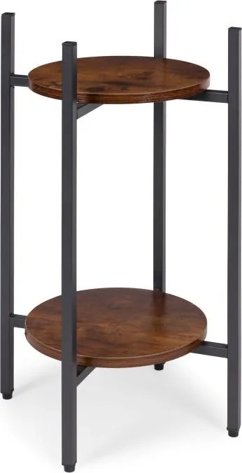 Suport pentru flori Loft - raft cu 2 etaje cu rafturi rotunde din lemn