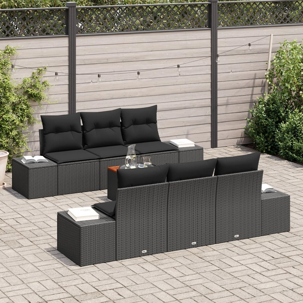 vidaXL Set Canapea Grădină 7 pcs Negru 55 x 55 x 37 cm