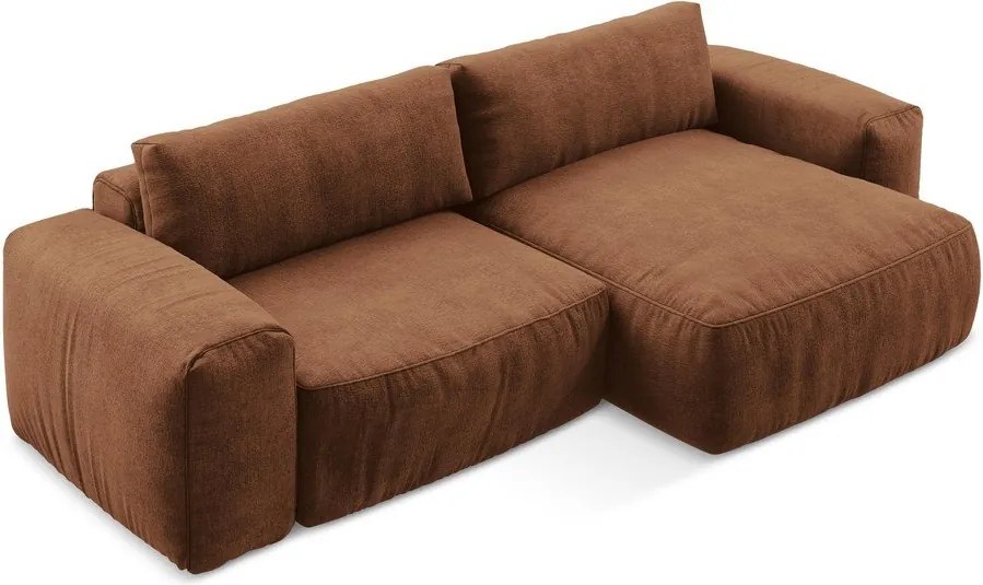 Colțar teracotă extensibil cu tapițerie din chenille (cu colț pe partea dreaptă/cu șezlong) Kuki – Makamii