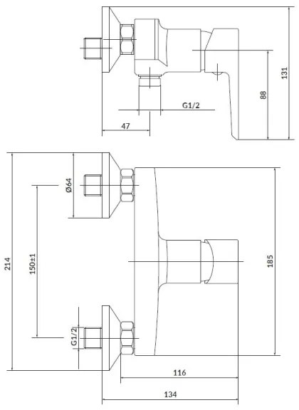 Set de duș cu baterie + baterie de lavoar Cersanit S952-004 MILLE crom lucios