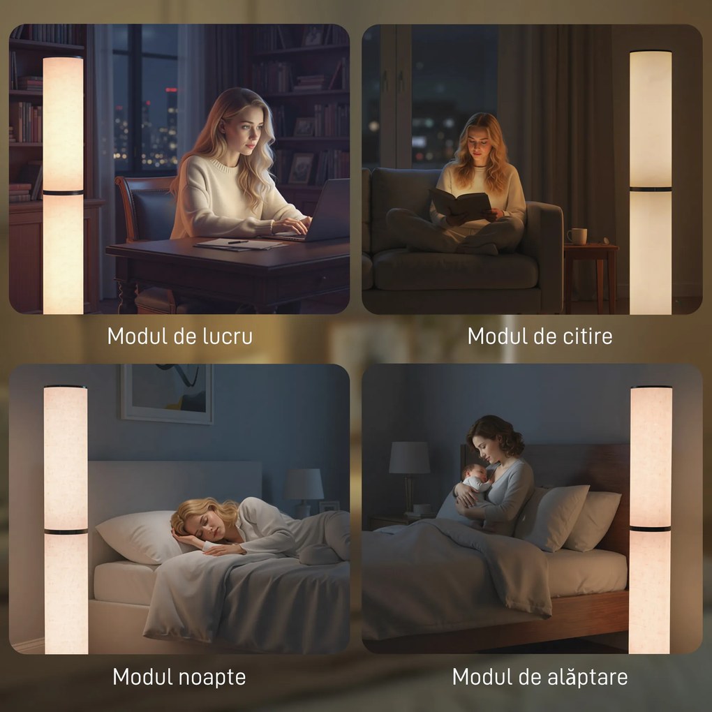 HOMCOM Lampă de Podea cu Telecomandă și Reglaj Temperatură 3000-6000K, Abajur din Material Textil, Ø20x135 cm, Bej | Aosom Romania