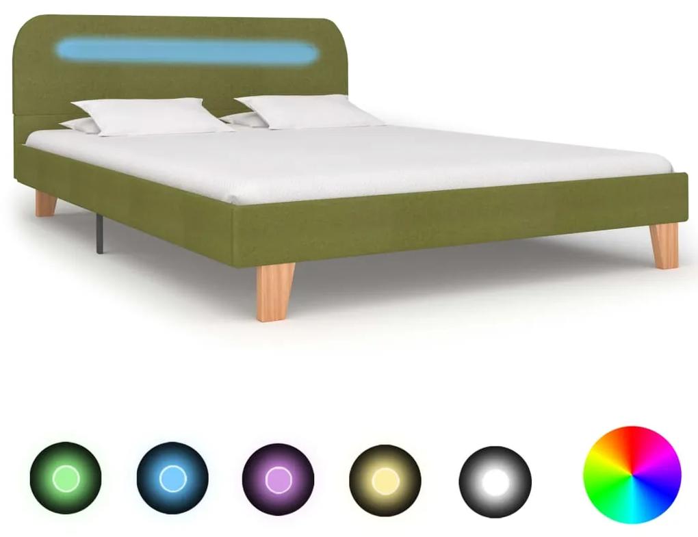 280908 vidaXL Cadru de pat cu LED-uri, verde, 140 x 200 cm, material textil