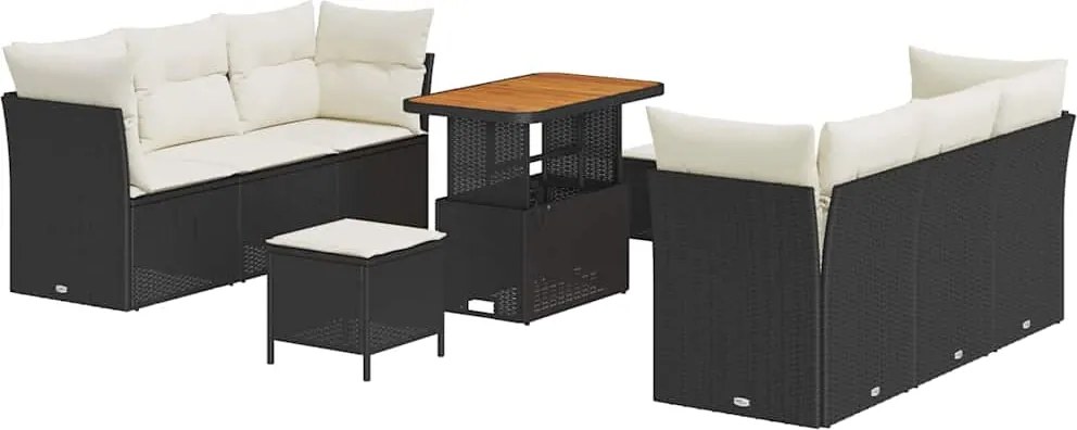 vidaXL Set de canapele pentru grădină 9 pcs Negru și Crem poliratan