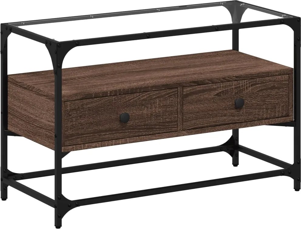 vidaXL Dulap TV blat sticlă, stejar maro, 80x35x51 cm lemn prelucrat