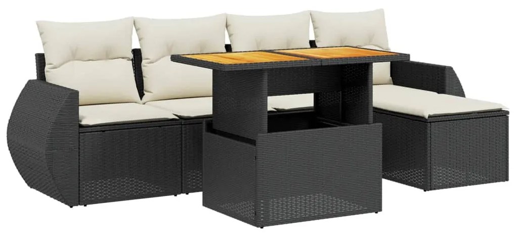 3275807 vidaXL Set mobilier de grădină cu perne, 6 piese, negru, poliratan