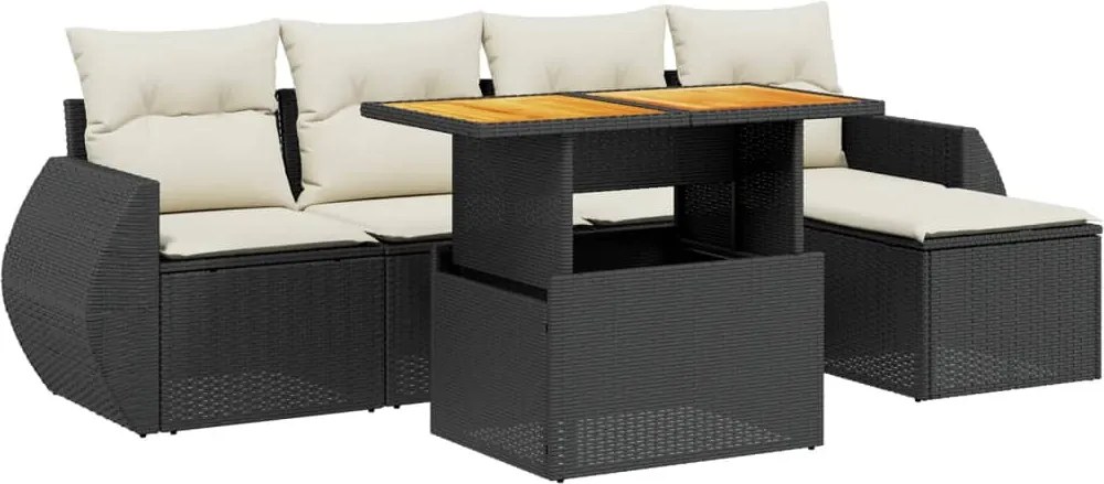 vidaXL Set mobilier de grădină cu perne, 6 piese, negru, poliratan