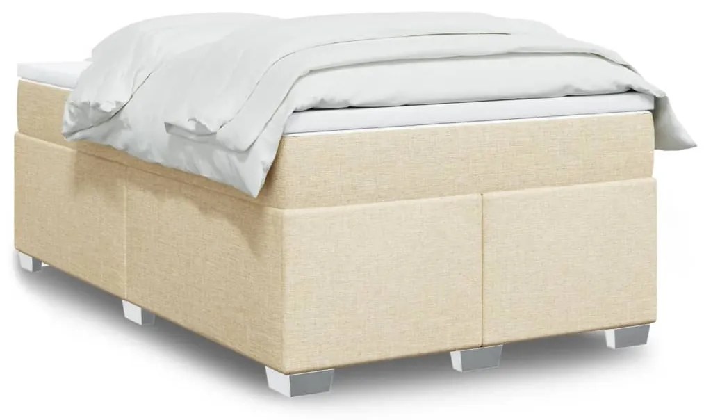 vidaXL Pat box spring cu saltea, crem, 120x200 cm, textil