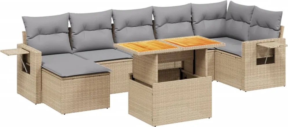 vidaXL Set canapele de grădină, 8 piese, cu perne, bej, poliratan