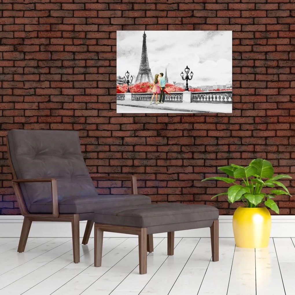 Tablou pe sticlă îndrăgostiții în Paris (70x50 cm)