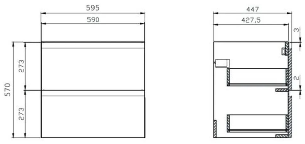 Set mobilier baie pentru lavoar, 2 sertare, blat inclus, polite prosop, alb-stejar, 80 cm, Cersanit Moduo