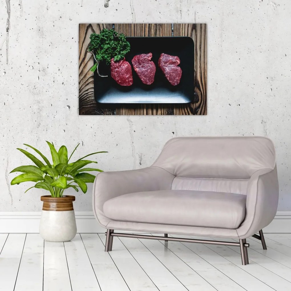 Tablou pe sticlă cu carne pe farfurie (70x50 cm)