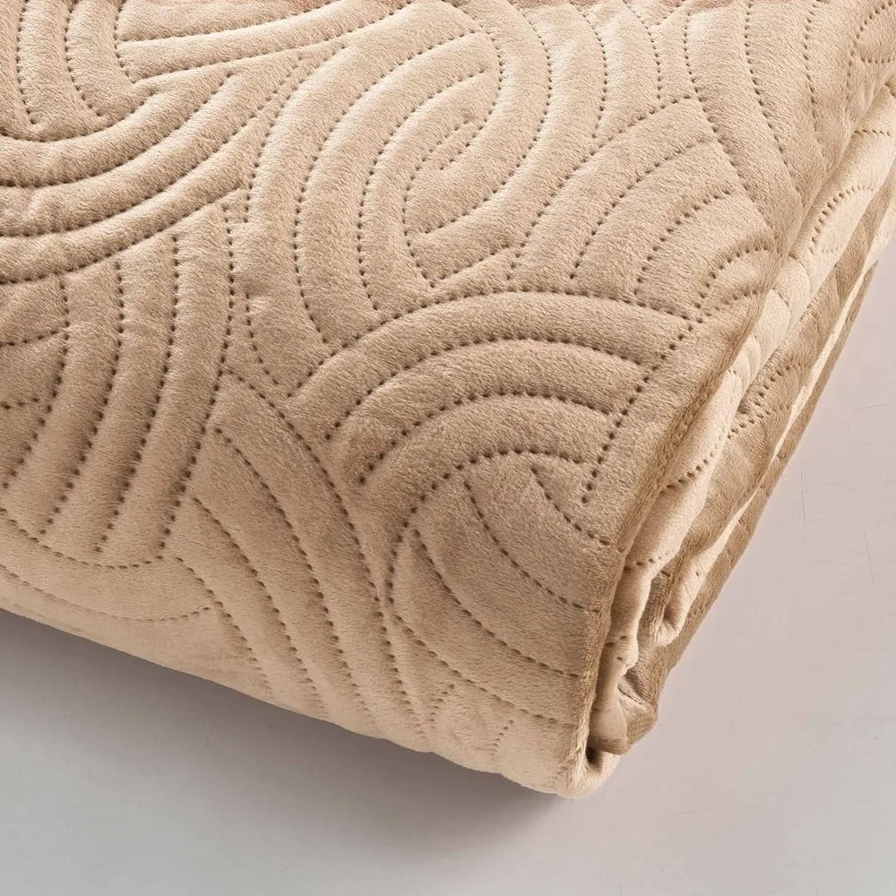 Set cuvertură și față de pernă maro deschis din catifea 240x260 cm Solange – douceur d'intérieur