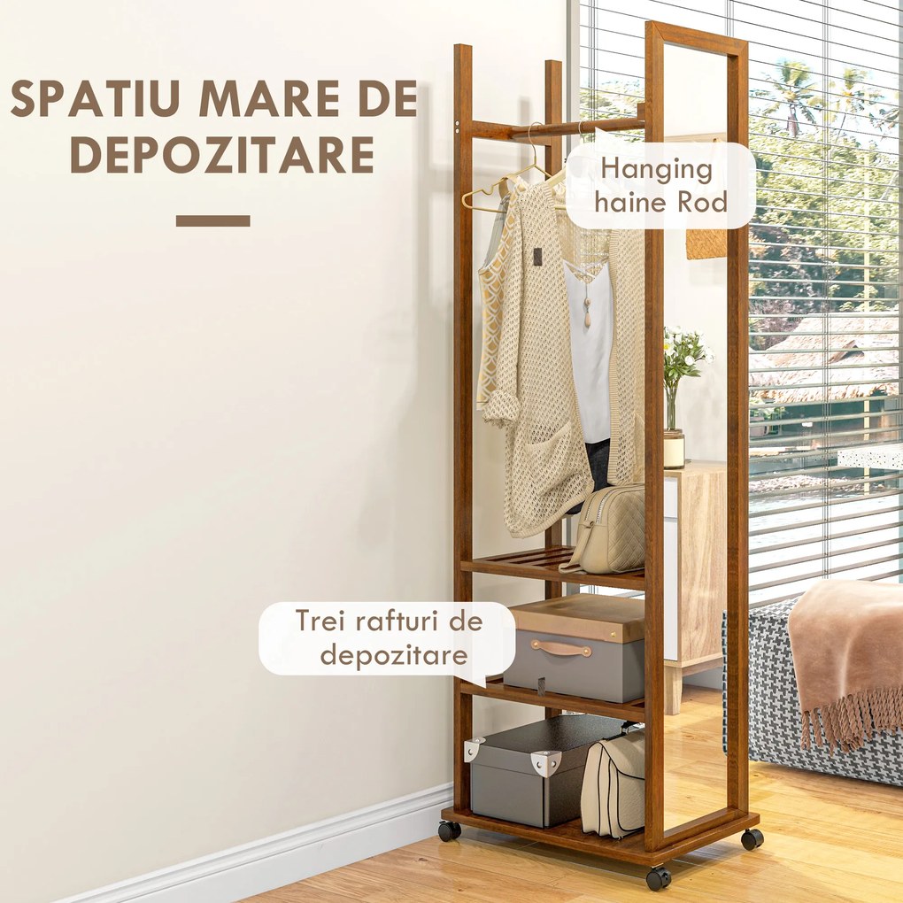 HOMCOM Oglinda De Sine Statatoare, Rulanta, Nuc | Aosom Romania