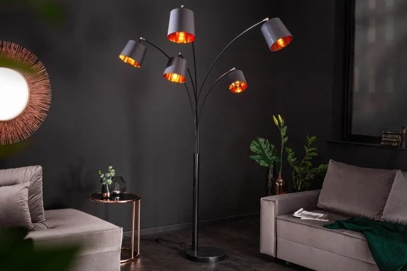 Lampadar tip arc cu 5 brate Levels negru/ auriu