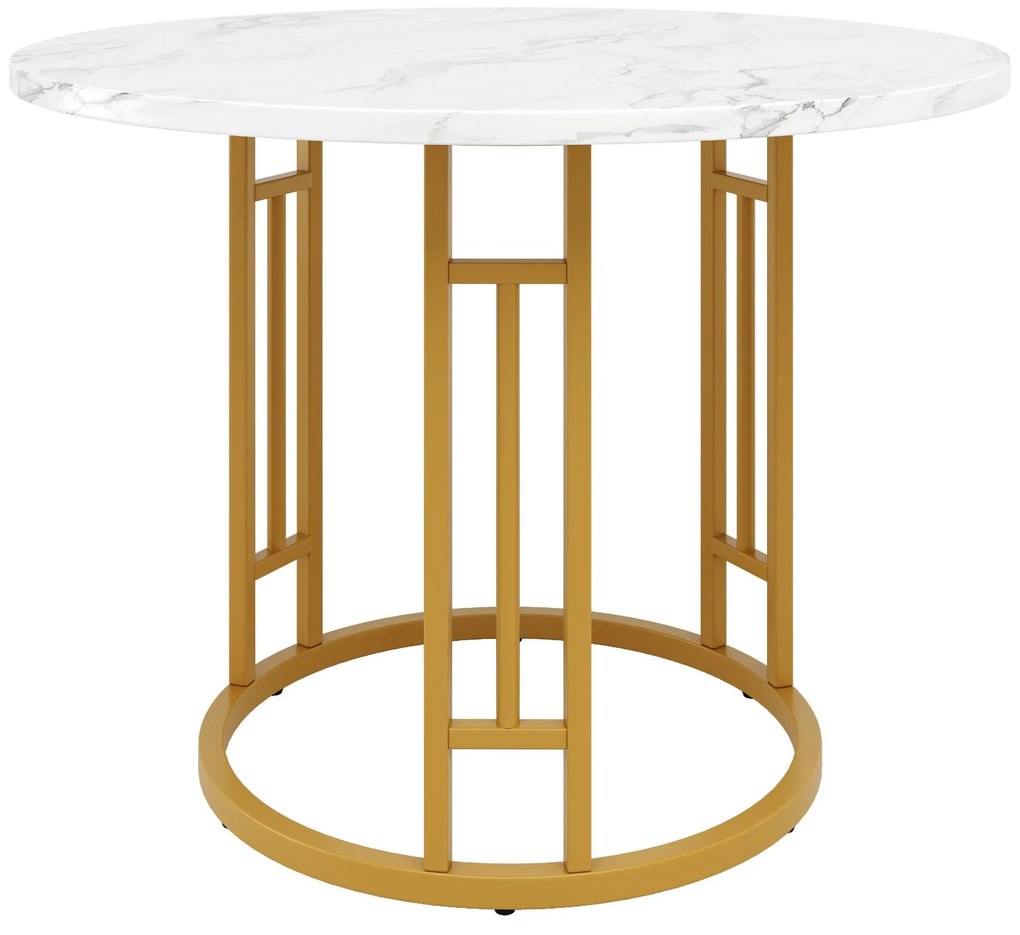 Masă rotundă pentru 4 persoane, Alb+Auriu | Aosom Romania