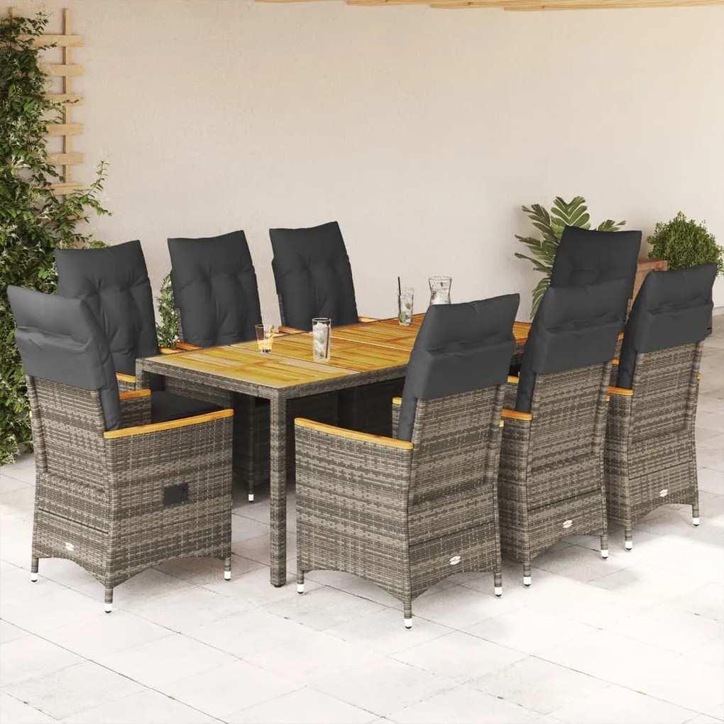 vidaXL Set mobilier grădină cu perne, 9 piese, gri, poliratan