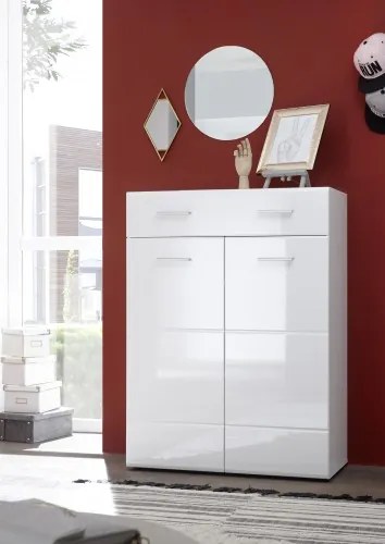 Pantofar din pal si MDF, cu 1 sertar si 2 usi Lando II Alb, l90xA40xH122 cm