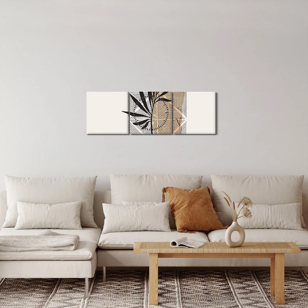 Tablou - Abstracție cu frunze tropicale N⁰1 (cu ceas) (90x30 cm)
