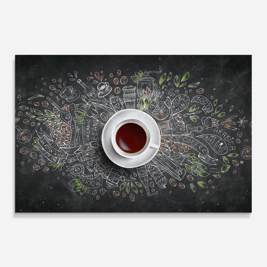 Panou Sticla Bucatarie, 80x120cm, Protectie aragaz, Antistropi, Termorezistent, Alimente, Cafea, Black Board Coffee