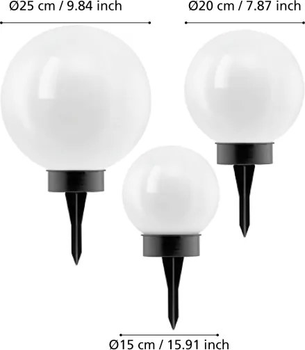 Eglo 48483 - Set 3 lămpi solare LED PUGLIA cu senzor, 1800 mAh, IP44, negru
