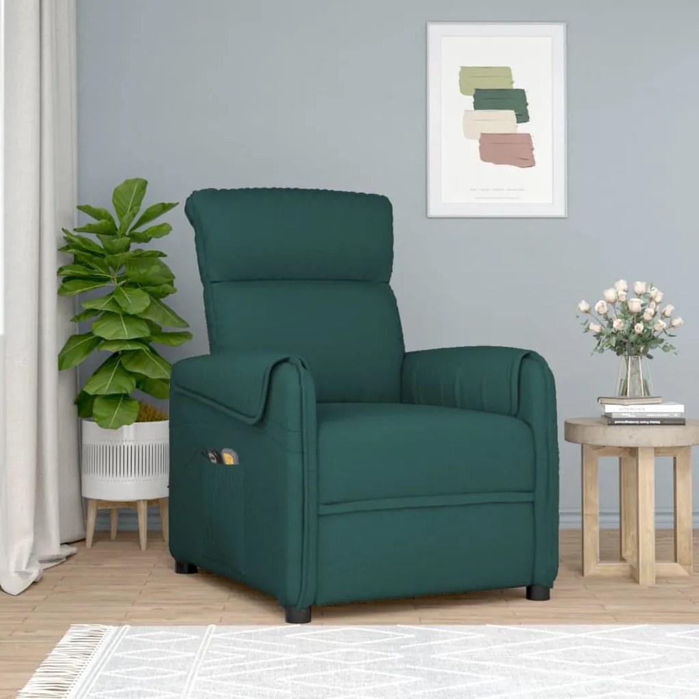 3143399 vidaXL Fotoliu de masaj cu ridicare, verde închis, material textil