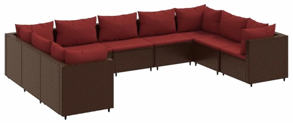 3308269 vidaXL Set mobilier de grădină cu perne, 9 piese, maro, poliratan