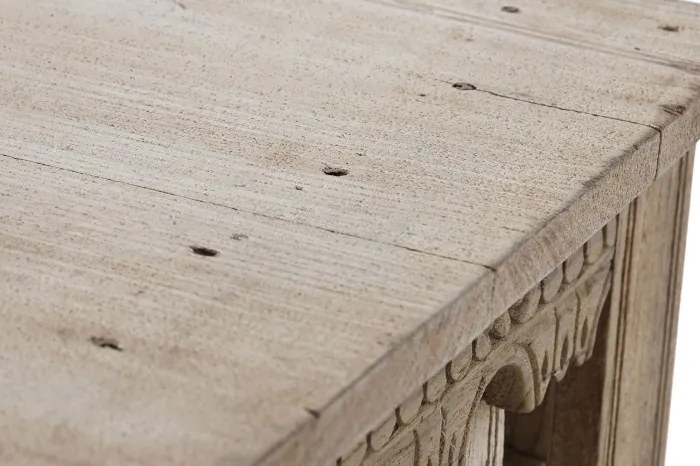 Consolă sculptată din lemn masiv, model geometric cu patină vintage, „Fortress”