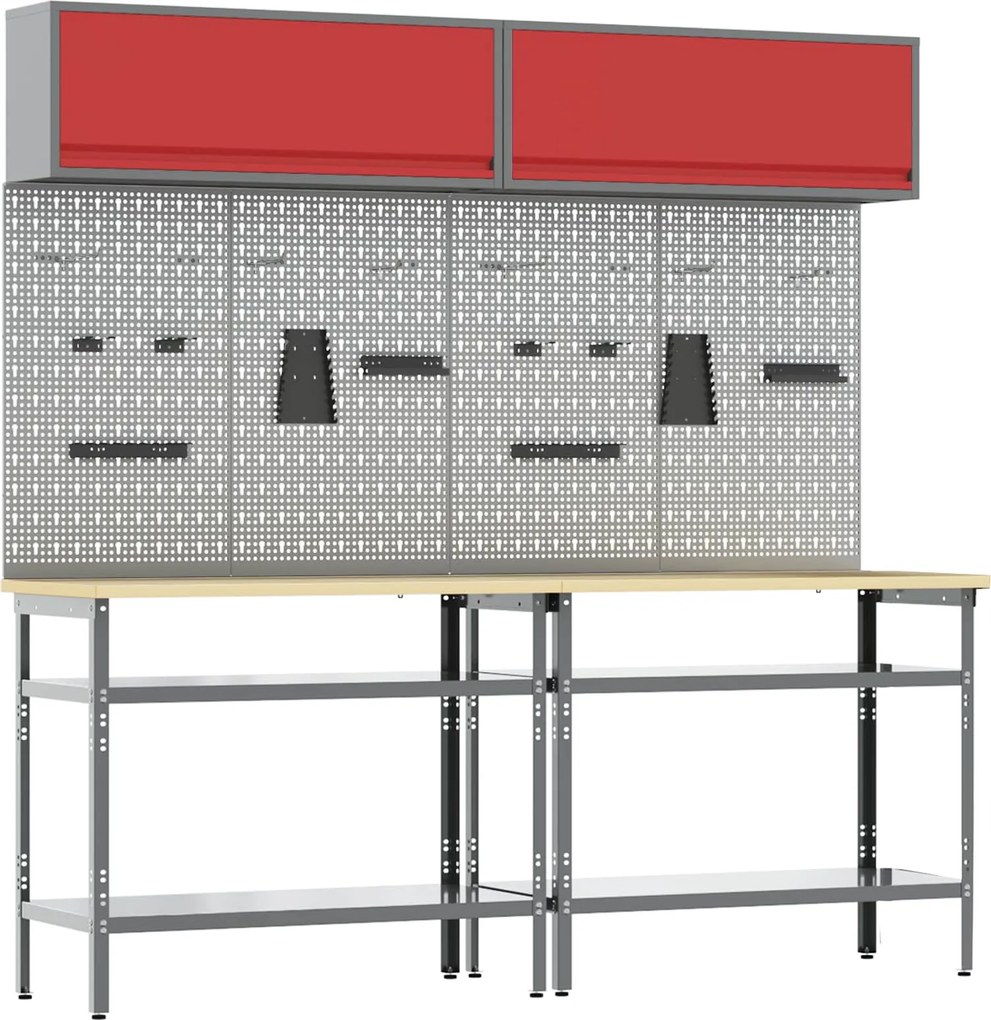 vidaXL Set banc de lucru 8 pcs Roșu și gri Oțel vopsit electrostatic