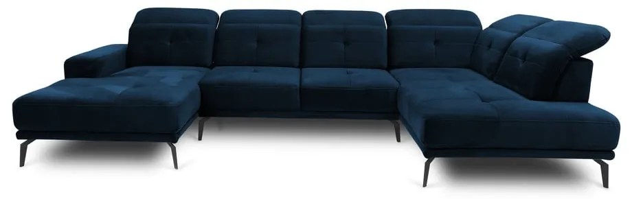 Colțar albastru cu tapițerie din catifea (cu colț pe partea dreaptă/în formă de "U") Bretan – ELTAP