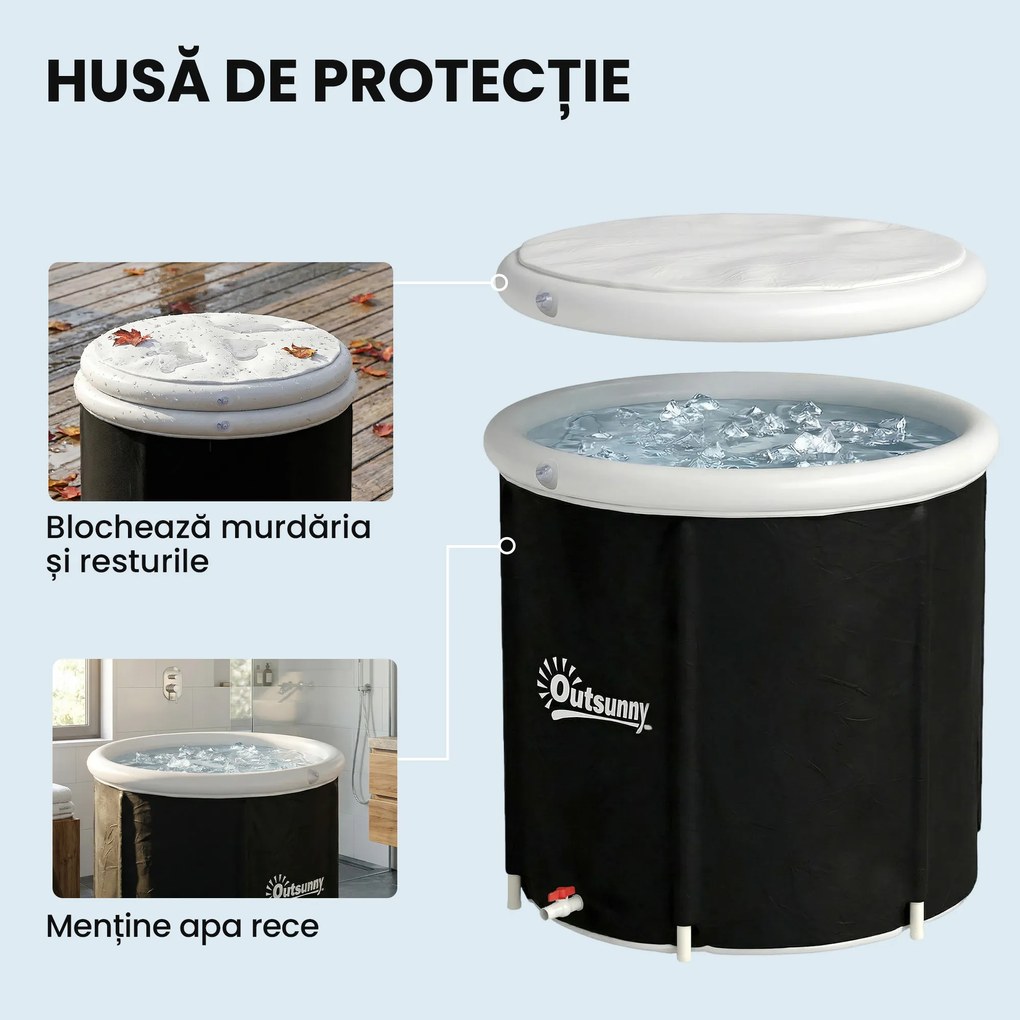 Outsunny Cadă cu Gheață 280L, Cadă pentru Imersiune în Terapia Rece cu Capac și Pompă, Cadă Gonflabilă pentru Recuperare/Terapie pentru Interior și Exterior Adulți | Aosom Romania