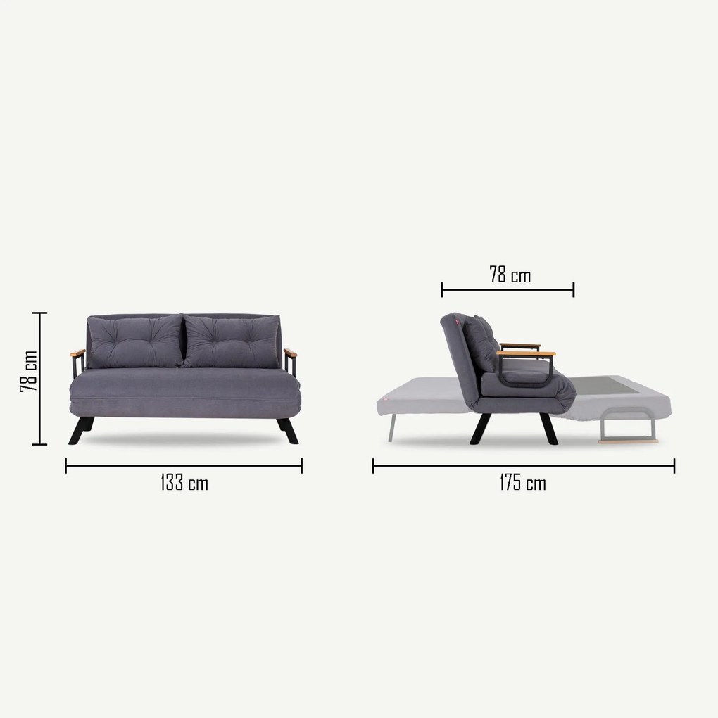 Canapea extensibila cu 2 locuri Micic, 133 x 78 x 78 cm