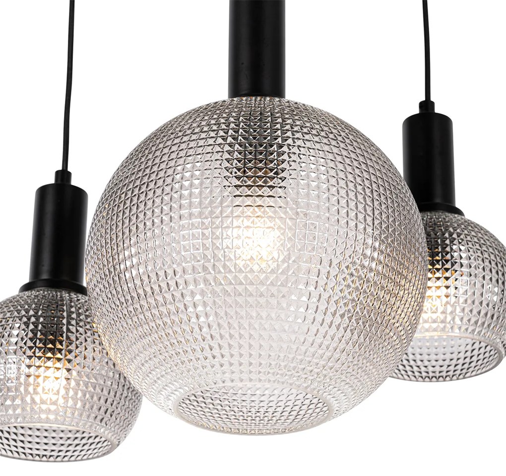 Lampă suspendată de design neagră cu sticlă fumurie cu 8 lumini - Chico