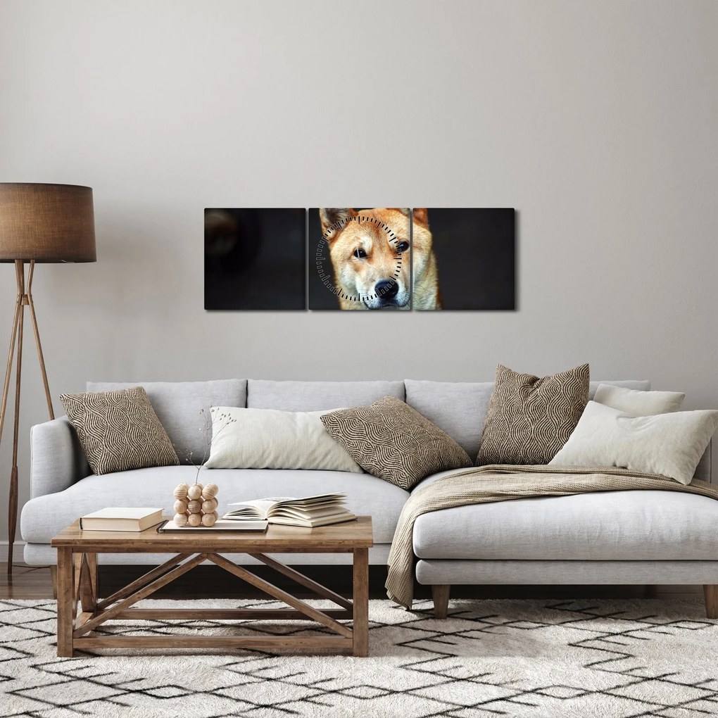 Tablou cu câine (cu ceas) (90x30 cm)