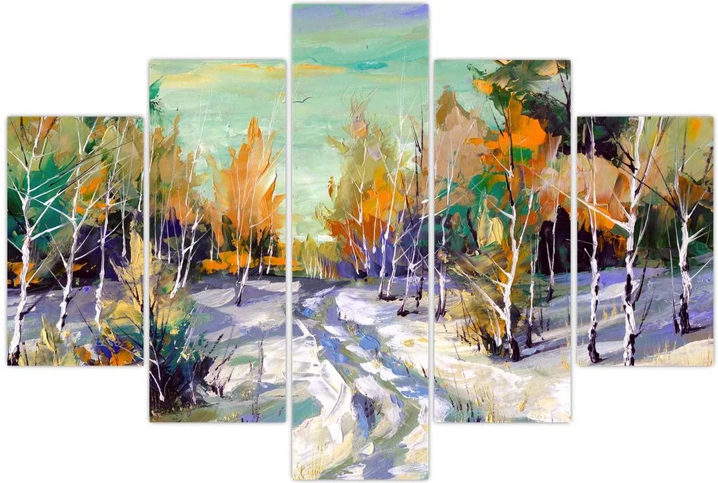 Tablou - Drum înzăpezit prin pădure (150x105 cm)