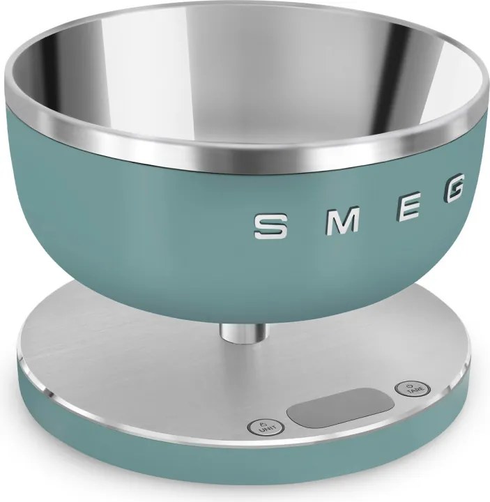 Cantar de bucatarie Smeg Collezione KSC01EGMWW, Pana la 5 kg/5 l, Functie TARA, Afisaj LED, Baza antiderapanta, Baterie incarcabila, Verde smarald