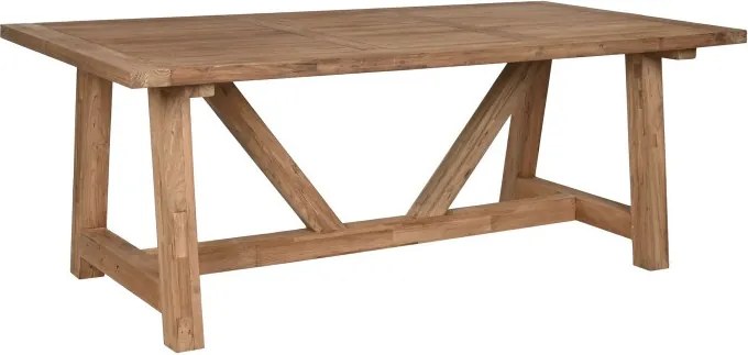 Masă dining din lemn masiv de tec, natur, 10 locuri, cu bază în formă de V, 75 x 200 x 100 cm, „Thoren”