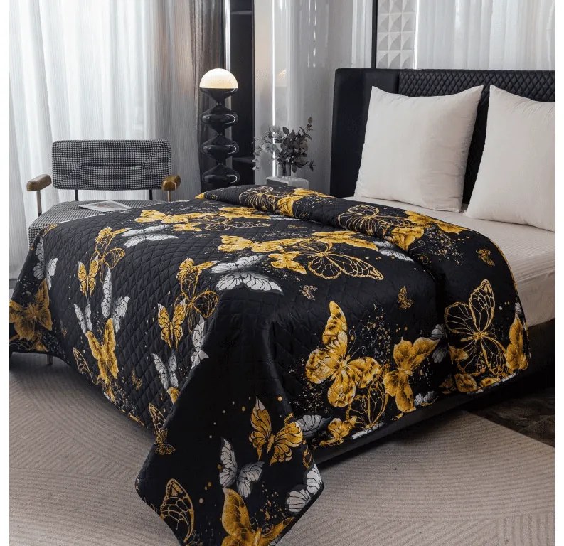 Cuvertura de pat GOLD BUTTERFLY negru Dimensiune: 220 x 240 cm