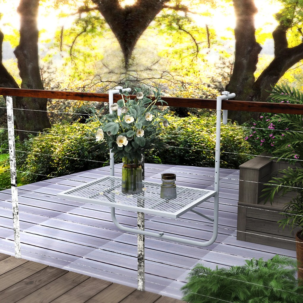 Outsunny Masă suspendată pentru balcon pliabilă, reglabilă în 4 trepte, din metal, rezistentă la intemperii, masă de terasă 60x40 cm Gri | Aosom Romania