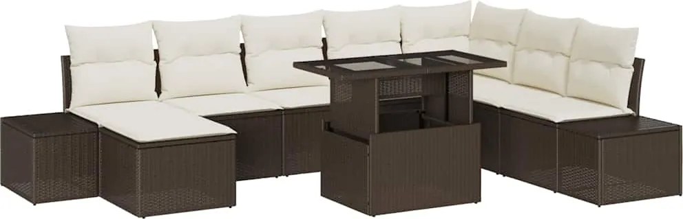 vidaXL Set de canapele pentru grădină 9 pcs Maro Rattan poli